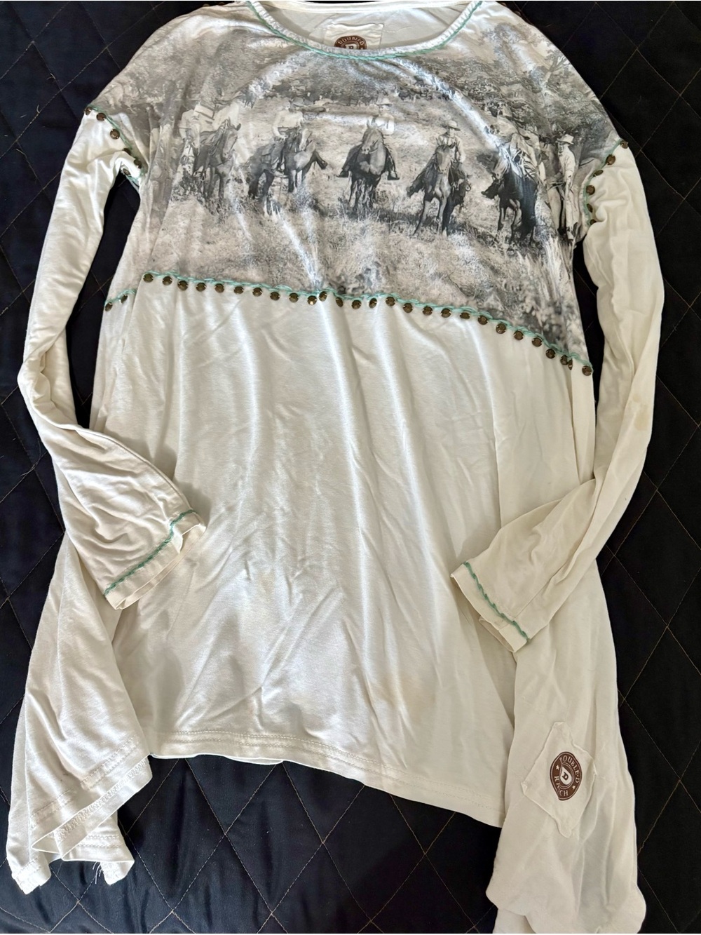 Double D Ranch White and Gray Western Rider Graphic Tee
